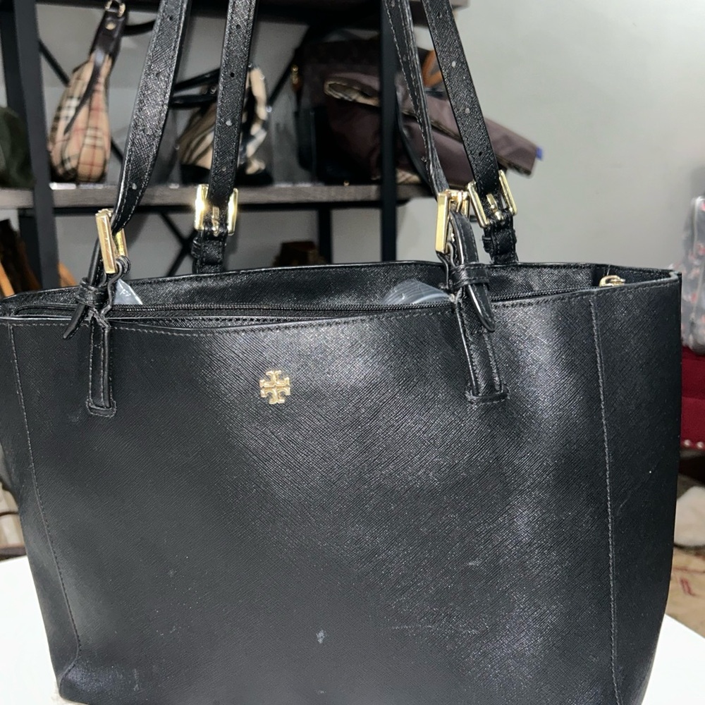 Tory Burch Black and Gold Leather Tote